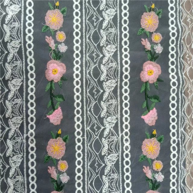 Polyester/nylon fabric, flower embroidery, can be used for clothing and fashion, breathable and multi-color custom-made