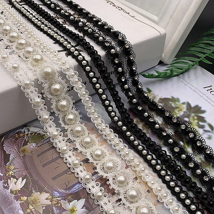 Soft Comfortable Pearl Lace Trim Decoration Wedding Tulle Luxury Lace White Dress Heavy Beaded Accessories