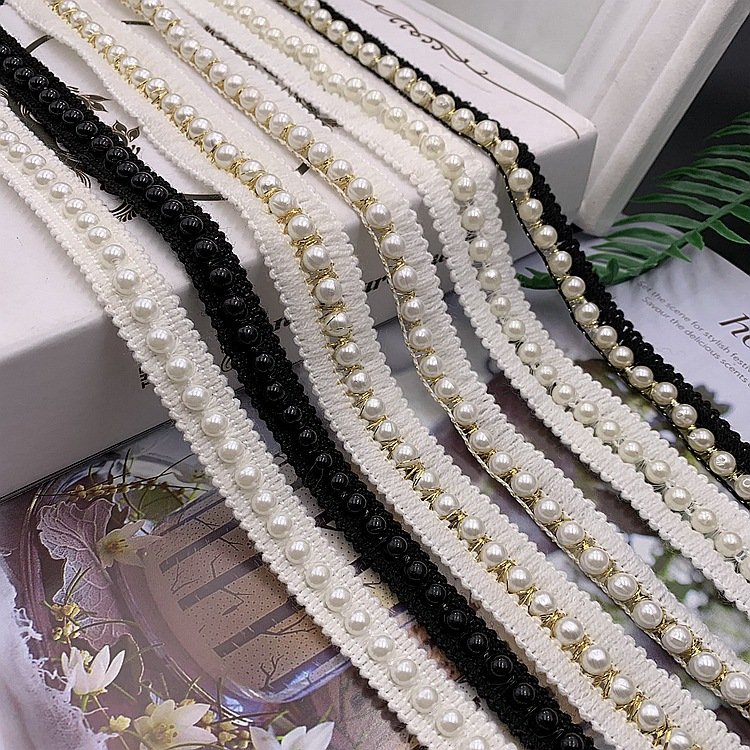 Soft Comfortable Pearl Lace Trim Decoration Wedding Tulle Luxury Lace White Dress Heavy Beaded Accessories