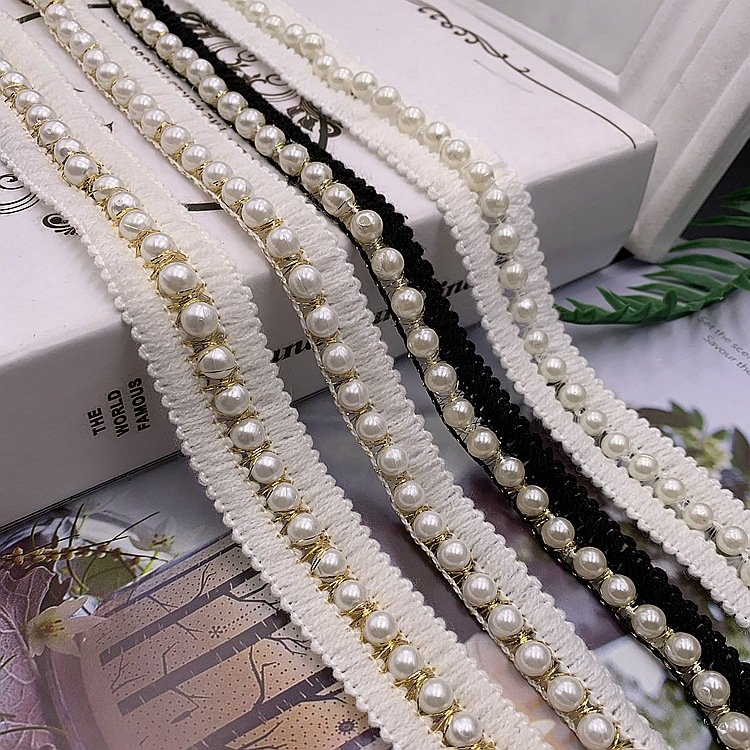 Soft Comfortable Pearl Lace Trim Decoration Wedding Tulle Luxury Lace White Dress Heavy Beaded Accessories