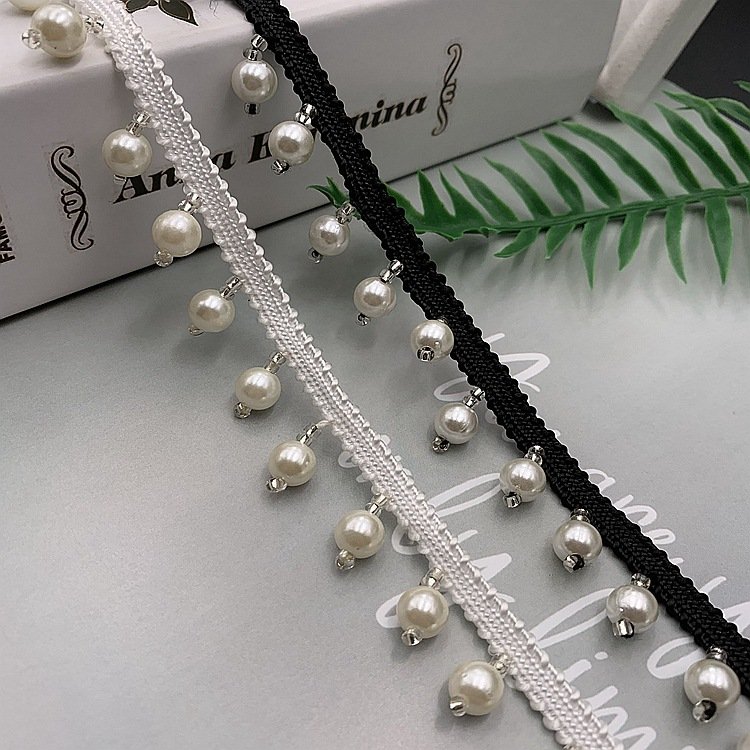 Soft Comfortable Pearl Lace Trim Decoration Wedding Tulle Luxury Lace White Dress Heavy Beaded Accessories