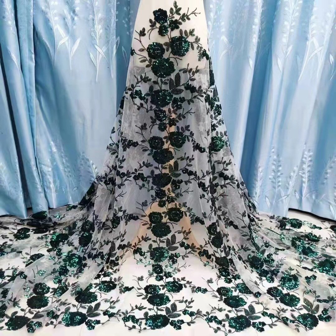 Austria Red Sequin Flower Embroidery Lace Swiss Voile Net Fabric For Dress