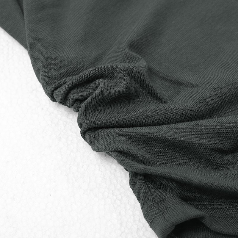 Oem/odm Custom Black Women's Asymmetrical Draped Crewneck Tee - Stretch Side Pleats,Uneven Hem