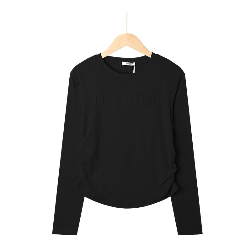 Oem/odm Custom Black Women's Asymmetrical Draped Crewneck Tee - Stretch Side Pleats,Uneven Hem