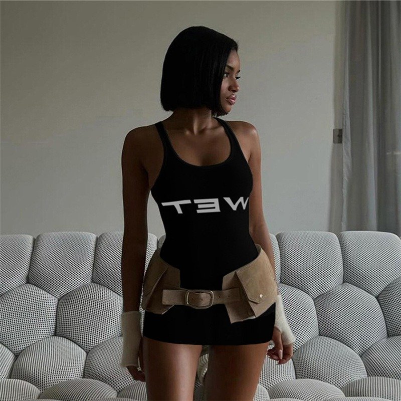 Wholesale High quality Hot sale Ribbed Knitting Cotton Women black Rhie Tank Top Sexy Dress