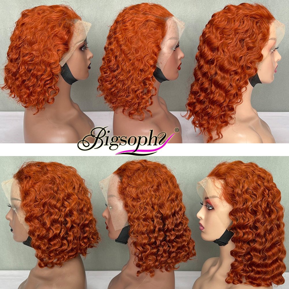 Top Quality Color #350 Deep Wave Frontal Lace Brazilian Bob Wigs, Unprocessed Hd Lace Frontal Wig Raw Indian Hair