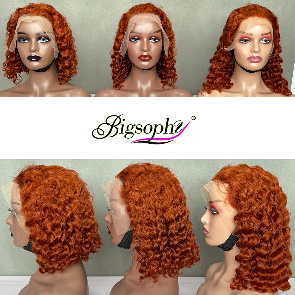 Top Quality Color #350 Deep Wave Frontal Lace Brazilian Bob Wigs, Unprocessed Hd Lace Frontal Wig Raw Indian Hair