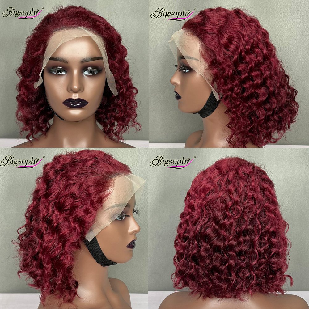 Top Quality Color #350 Deep Wave Frontal Lace Brazilian Bob Wigs, Unprocessed Hd Lace Frontal Wig Raw Indian Hair
