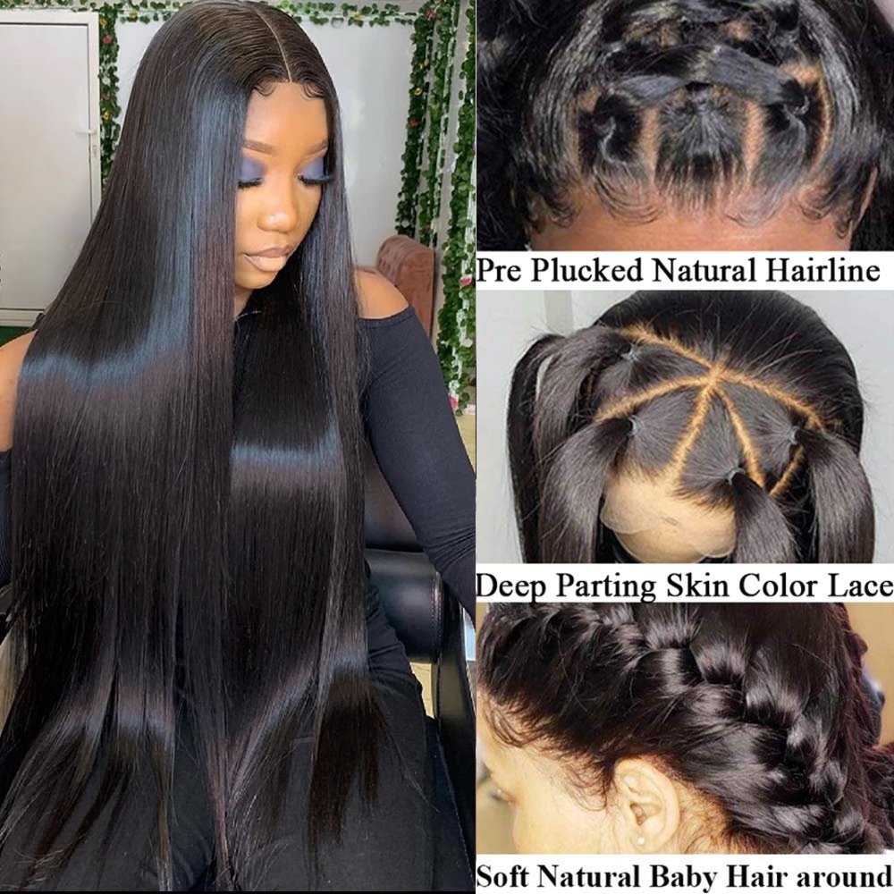 Straight Lace Front Wig For Black Women Brazilian Straight Frontal Wig Transparent Lace Front Human Hair Wigs