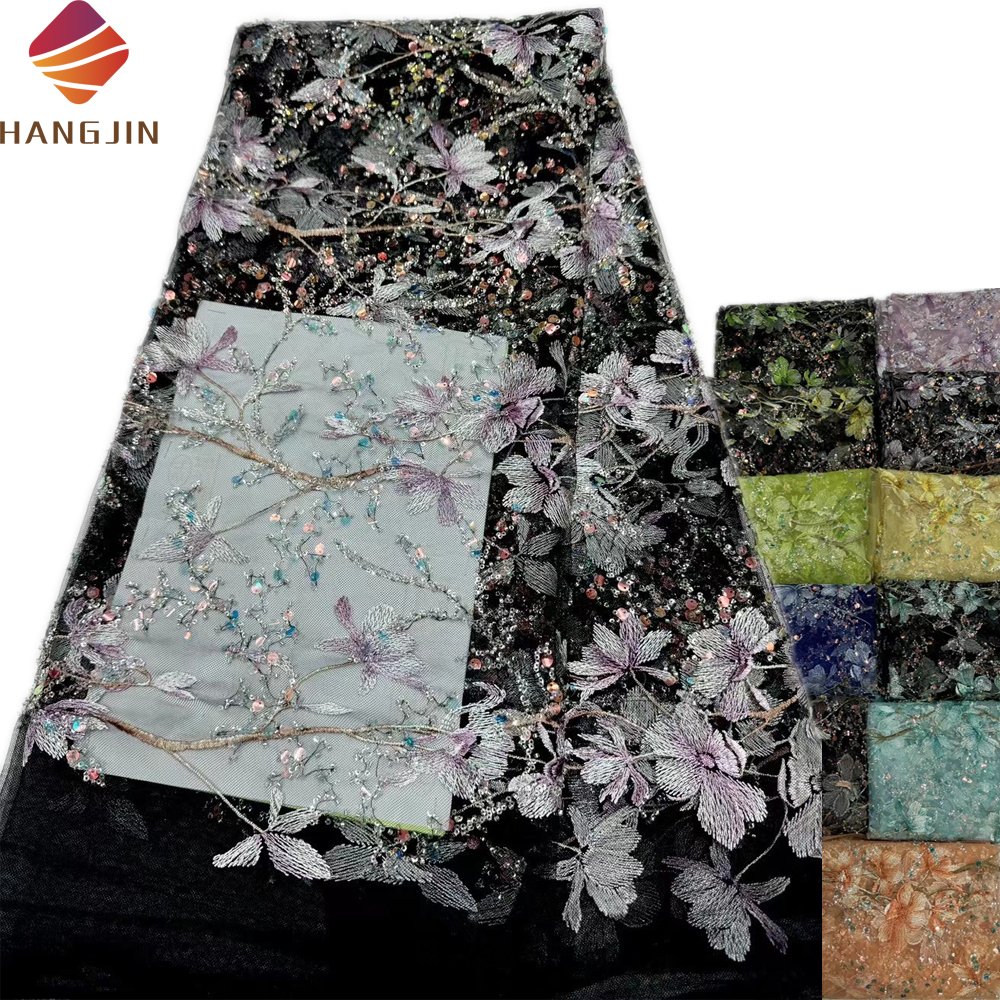 African 3D Lace Fabric With Sequin Flower French Net Sequins Tulle Lace Mesh Embroidery Fabric For Women Party Dress