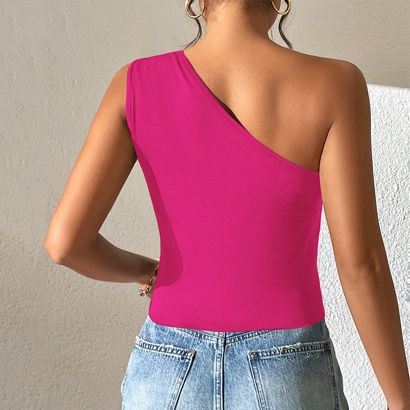 Fashion Ladies Sexy Off Shoulder Tops Women Cutout Ribbed Knit One Shoulder Top