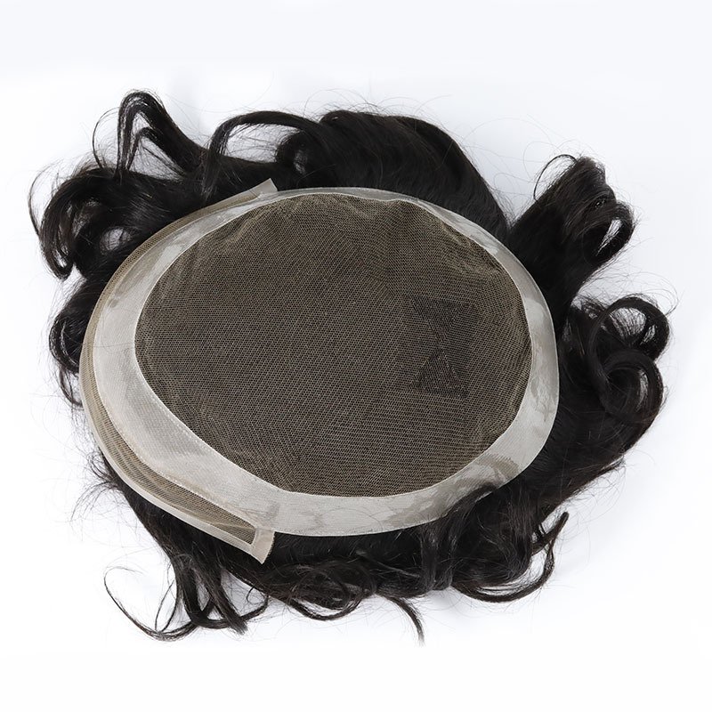Wholesale Swiss Lace Toupee With Knotted PU Skin Nature Looking Hollywood 100% Human Hair Wig For Men