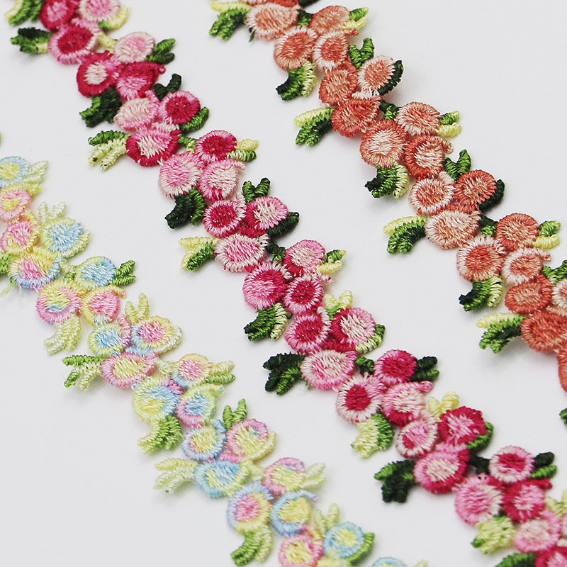 (3Yard/Pack) 20mm Embroidered Water-soluble Lace Fabric Webbing Colorful Flowers Decoration Crafts Material Accessories