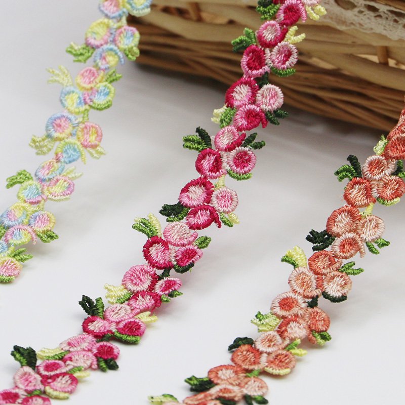 (3Yard/Pack) 20mm Embroidered Water-soluble Lace Fabric Webbing Colorful Flowers Decoration Crafts Material Accessories