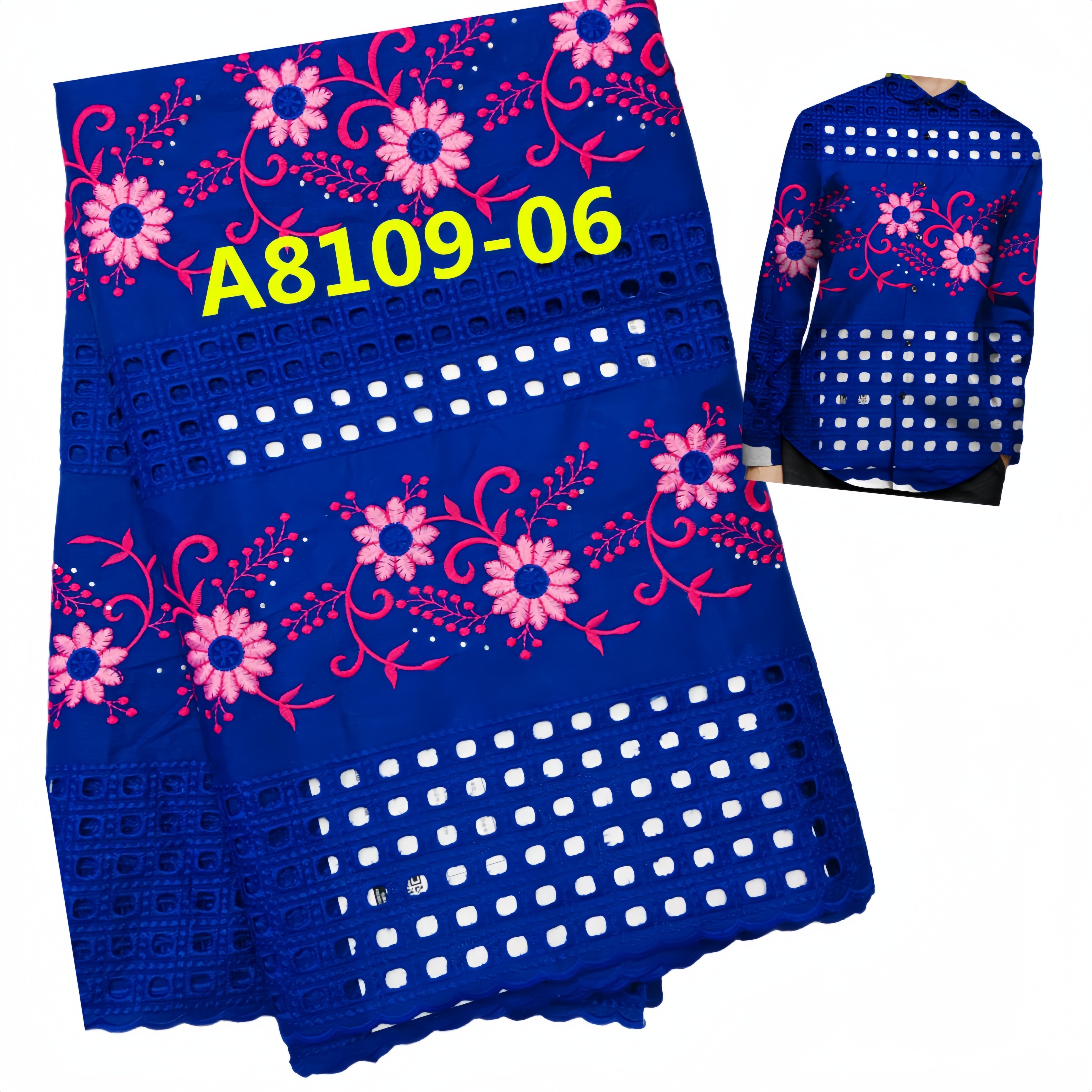 High Quality Collection Swiss Cotton African Dry Lace Fabric Beautiful Dress Material Rhinestones Embroidery Immediate Delivery