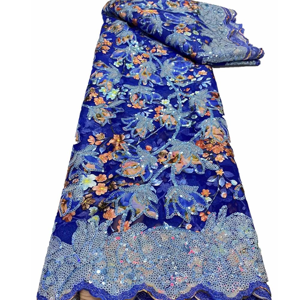 Supoo 2022 New Arrival Blue African Sequin Lace Fabric Latest Nigeria Sequin Embroidered Lace Fabric Suitable for Wedding Party