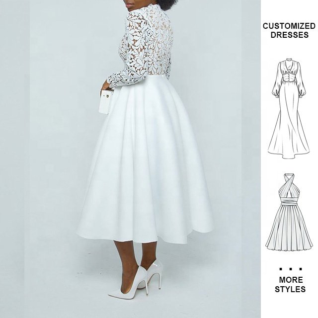 Custom Summer Lady Elegant Plus Size Long Lace Evening Elegant Casual 4/3 Sleeve Church Dresses Midi Dress For Women 2024