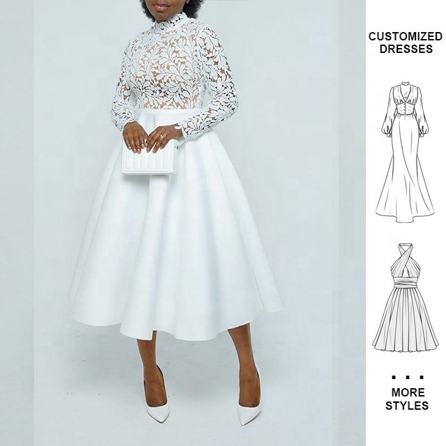 Custom Summer Lady Elegant Plus Size Long Lace Evening Elegant Casual 4/3 Sleeve Church Dresses Midi Dress For Women 2024