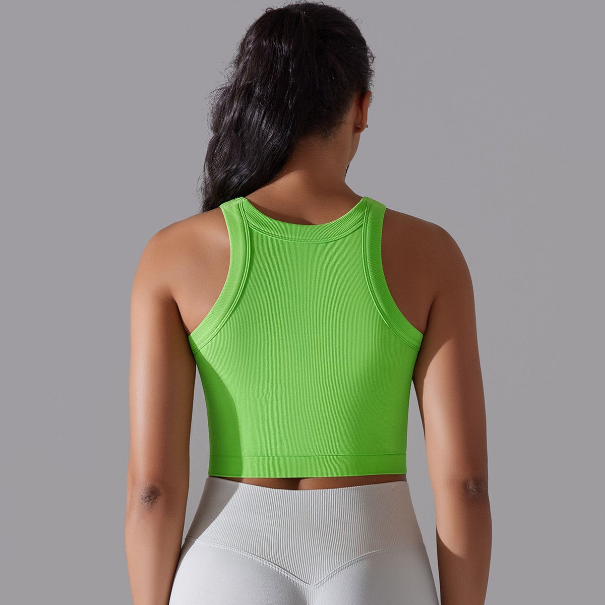 Wholesale New Seamless Knit Solid Color Ribbed Semi-Fixed Cup Yoga Wear Sports Sleeveless Vest