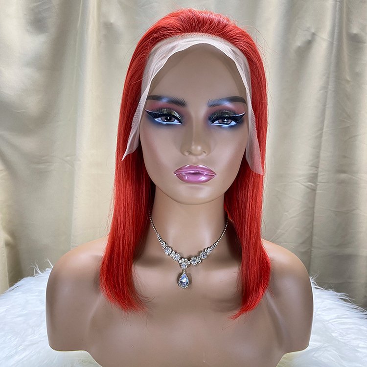 13x4 Transparent Lace Front Wigs Red Color Bob Straight Wigs Raw Indian Hair Wigs From India Wholesale Vendor