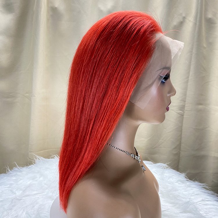13x4 Transparent Lace Front Wigs Red Color Bob Straight Wigs Raw Indian Hair Wigs From India Wholesale Vendor