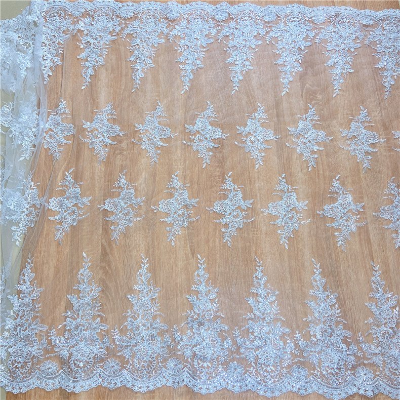 K1029 Luxury Embroidered Wedding Dress Lace Fabric 125cm Full with Mesh Sequins High Quality for Clothing Decoration