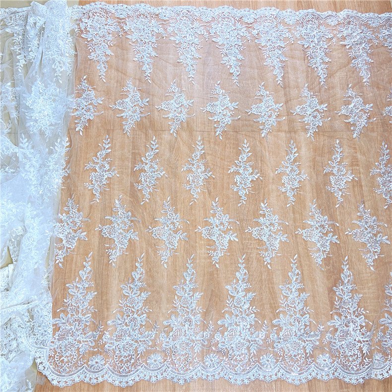 K1029 Luxury Embroidered Wedding Dress Lace Fabric 125cm Full with Mesh Sequins High Quality for Clothing Decoration
