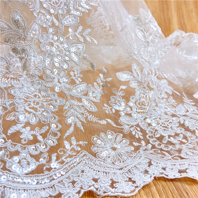 K1029 Luxury Embroidered Wedding Dress Lace Fabric 125cm Full with Mesh Sequins High Quality for Clothing Decoration