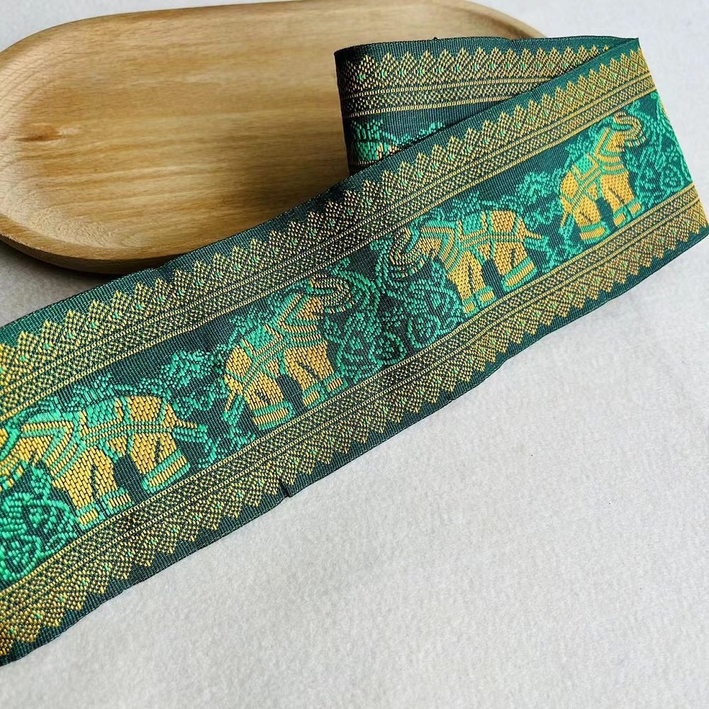 Ethnic Lace Jacquard Webbing Woven Tape Elephant For Garment Accessories Width 6.8 cm ST-975