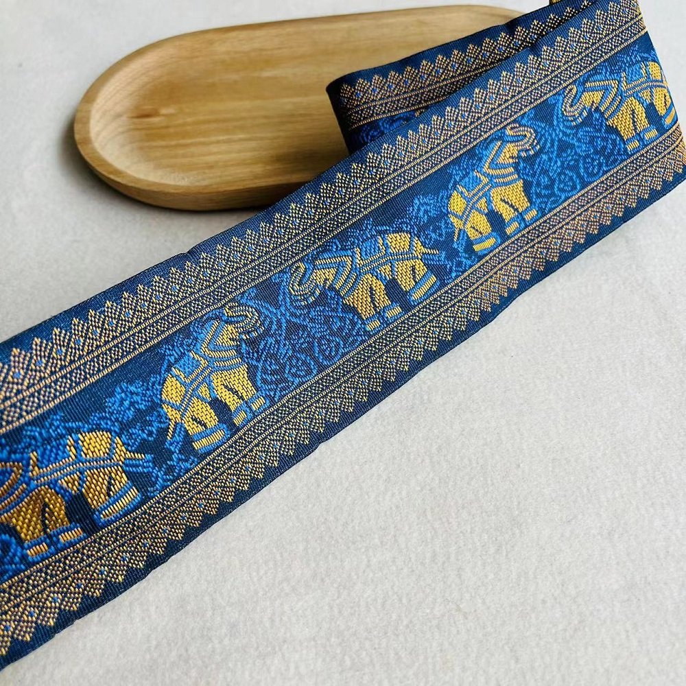 Ethnic Lace Jacquard Webbing Woven Tape Elephant For Garment Accessories Width 6.8 cm ST-975