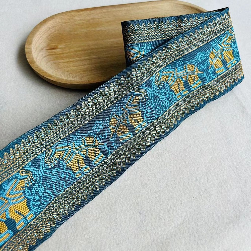 Ethnic Lace Jacquard Webbing Woven Tape Elephant For Garment Accessories Width 6.8 cm ST-975