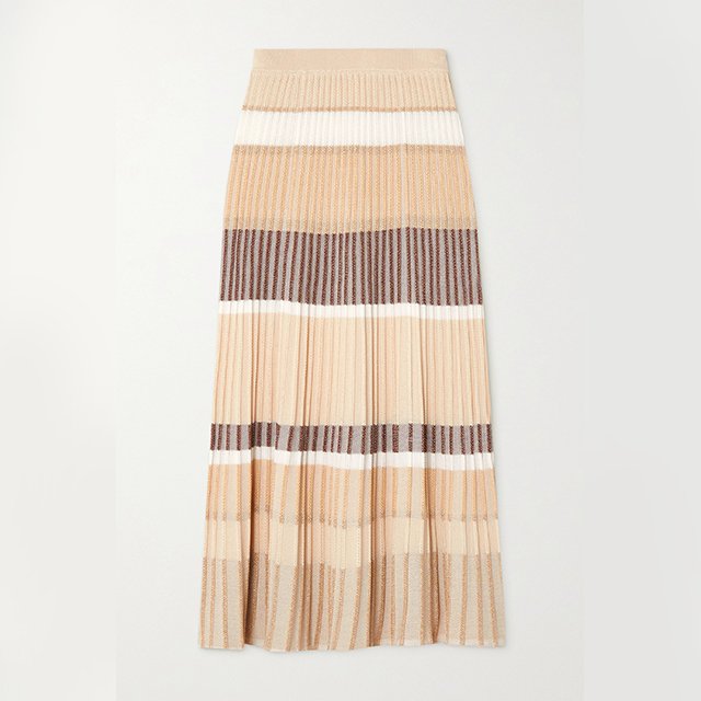 Knitwear manufacturer custom Beige Metallic striped ribbed-knit midi skirtskirt