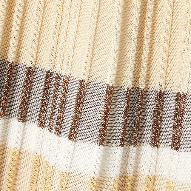 Knitwear manufacturer custom Beige Metallic striped ribbed-knit midi skirtskirt