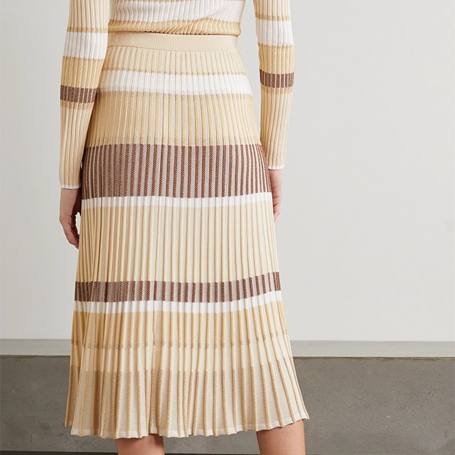 Knitwear manufacturer custom Beige Metallic striped ribbed-knit midi skirtskirt