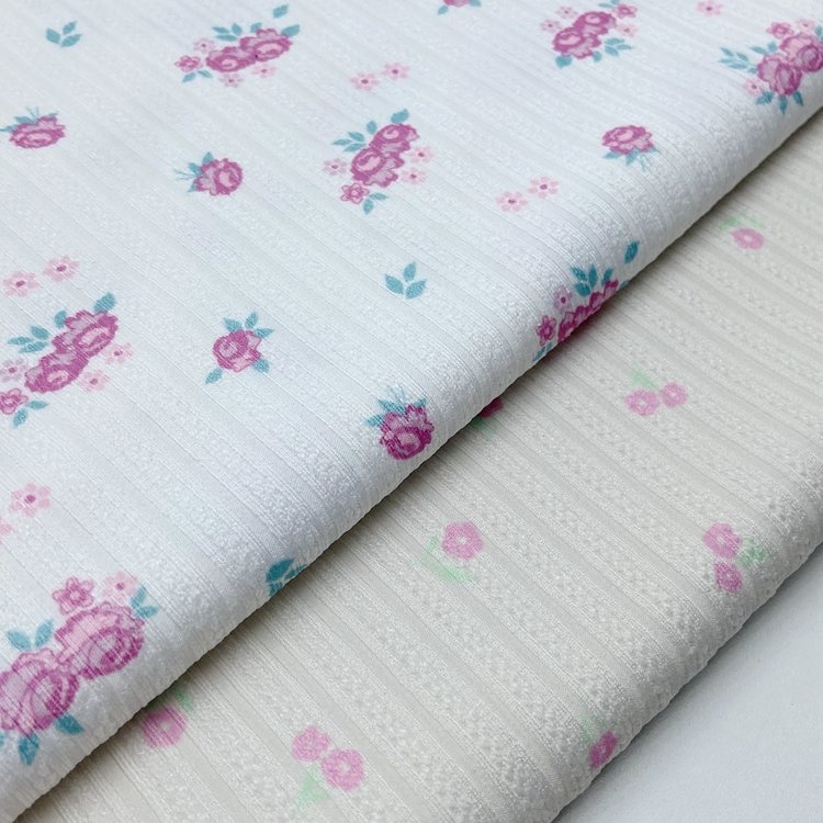 Beautiful ribbed 94% polyester 6% spandex custom 180GSM flower digital printed rib knit fabric for sweater