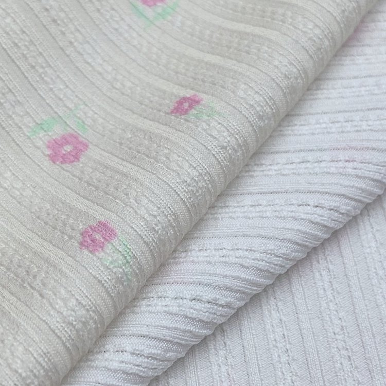 Beautiful ribbed 94% polyester 6% spandex custom 180GSM flower digital printed rib knit fabric for sweater