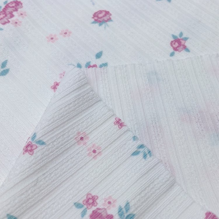 Beautiful ribbed 94% polyester 6% spandex custom 180GSM flower digital printed rib knit fabric for sweater