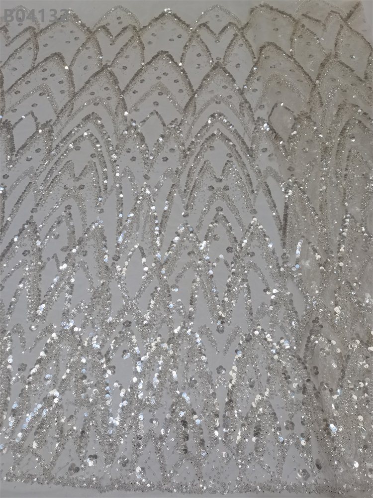 Glitter Beaded Fabrics Sequins Beads Embroidery Dress Lace White Lace Fabric