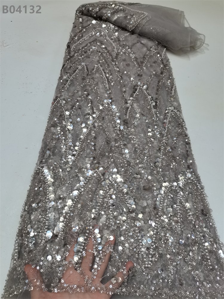Glitter Beaded Fabrics Sequins Beads Embroidery Dress Lace White Lace Fabric