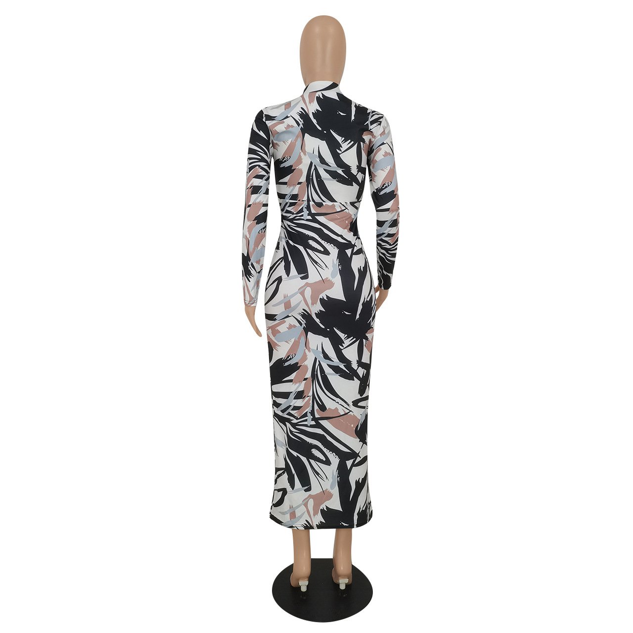 E0109TA33 Wholesale Price Women Printed Knit Ribbed Long Sleeve Birthday Bodycon Midi Maxi Dress Sehe Fashion