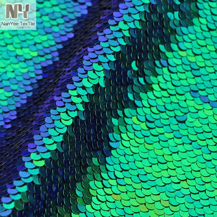 Nanyee Textile Flipped Up Iridescent Blue Green Sequin Fabric