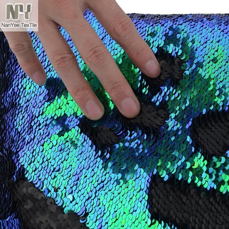 Nanyee Textile Flipped Up Iridescent Blue Green Sequin Fabric