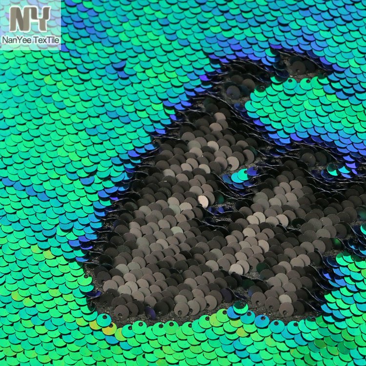 Nanyee Textile Flipped Up Iridescent Blue Green Sequin Fabric