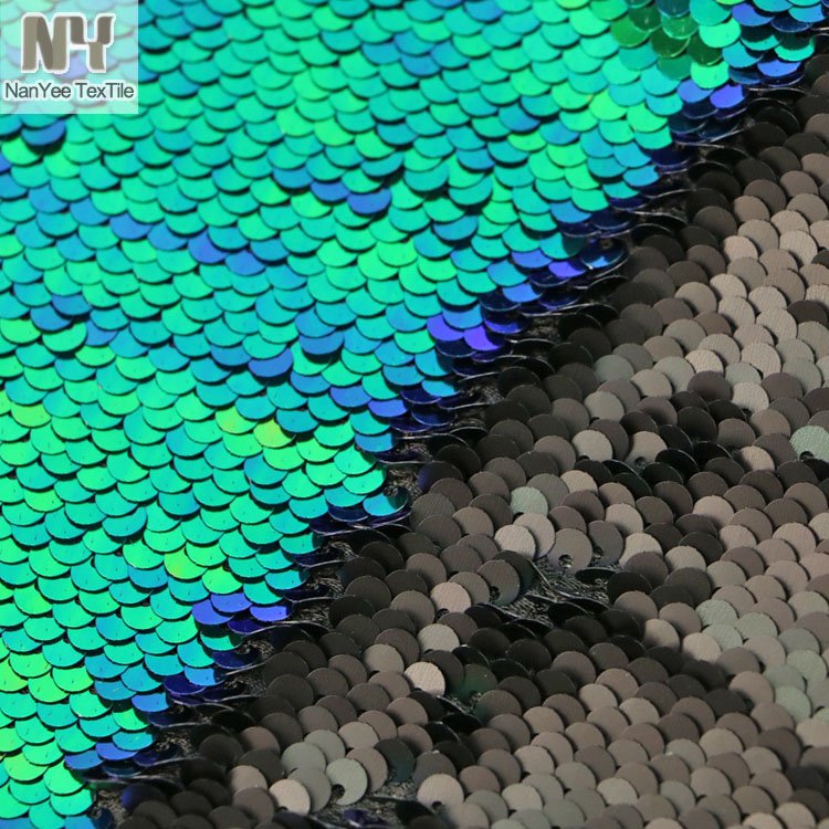 Nanyee Textile Flipped Up Iridescent Blue Green Sequin Fabric