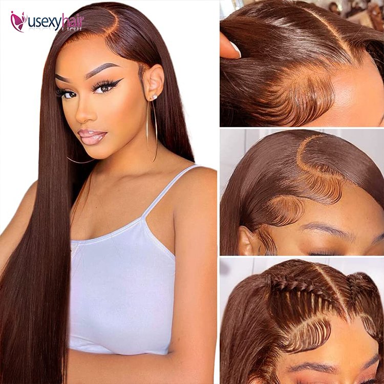 Chocolate Brown Glueless Human Hair 13x4 HD Lace Front Wig Pre Plucked with Baby Hair 4 Dark Brown Lace Closure Wigs for Women