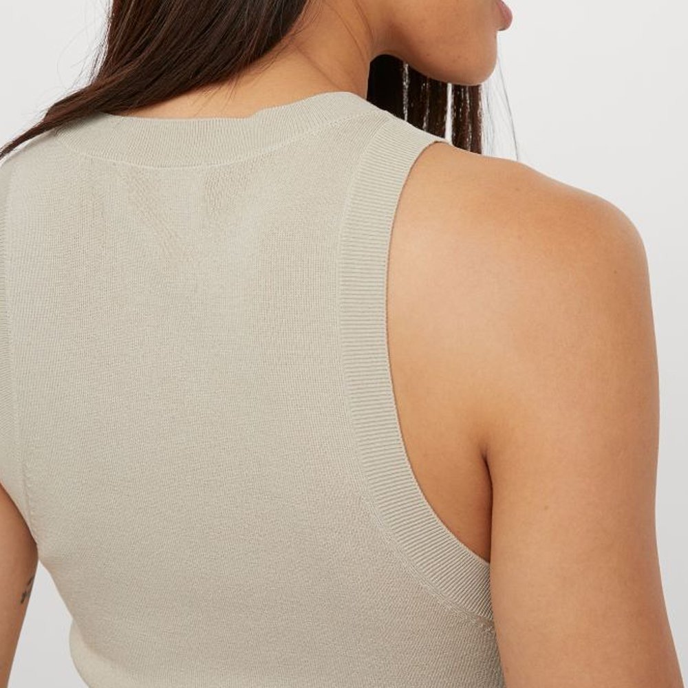 Summer Collection Women's Clothing Ribbed Top Sleeveless Round Neck Short Slim Well-Fitting Vest Top