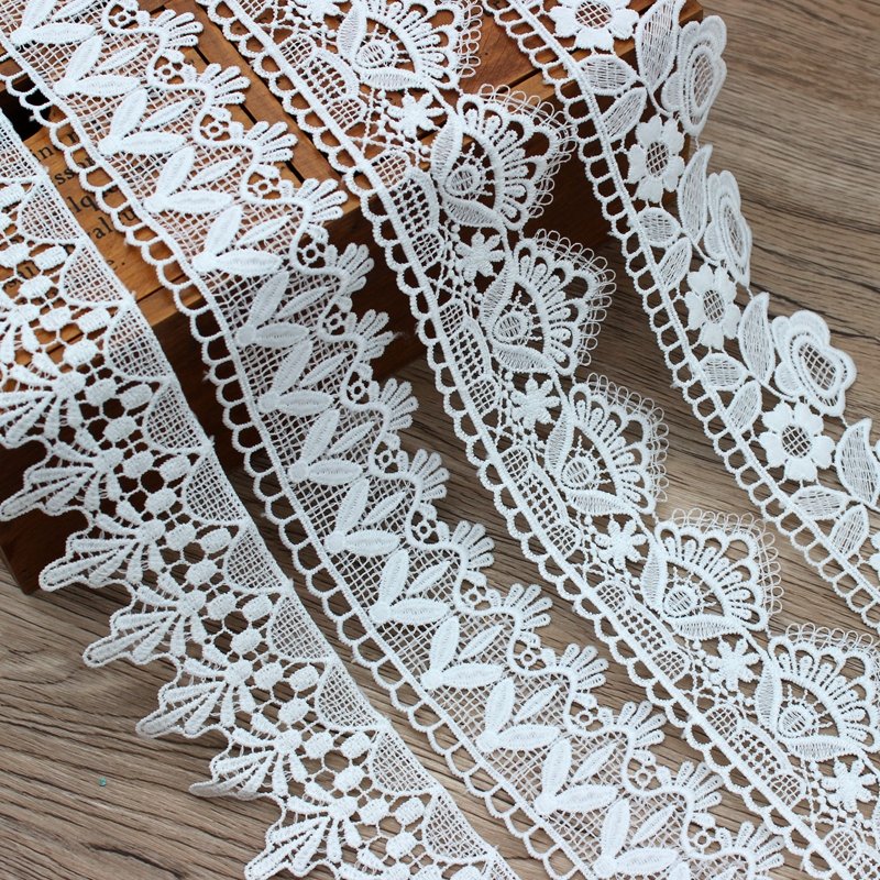 Zeal Lot White Guipure Embroidered Flower Lace Trim Milk Silk Clothes DIY Ribbon for Decoration and Fabric Decor