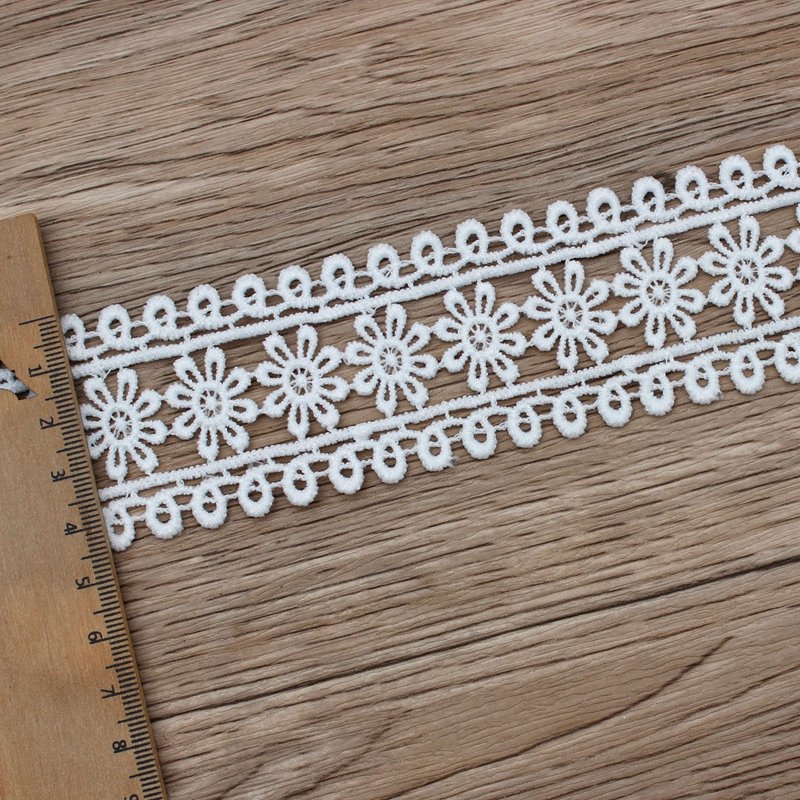 Zeal Lot White Guipure Embroidered Flower Lace Trim Milk Silk Clothes DIY Ribbon for Decoration and Fabric Decor