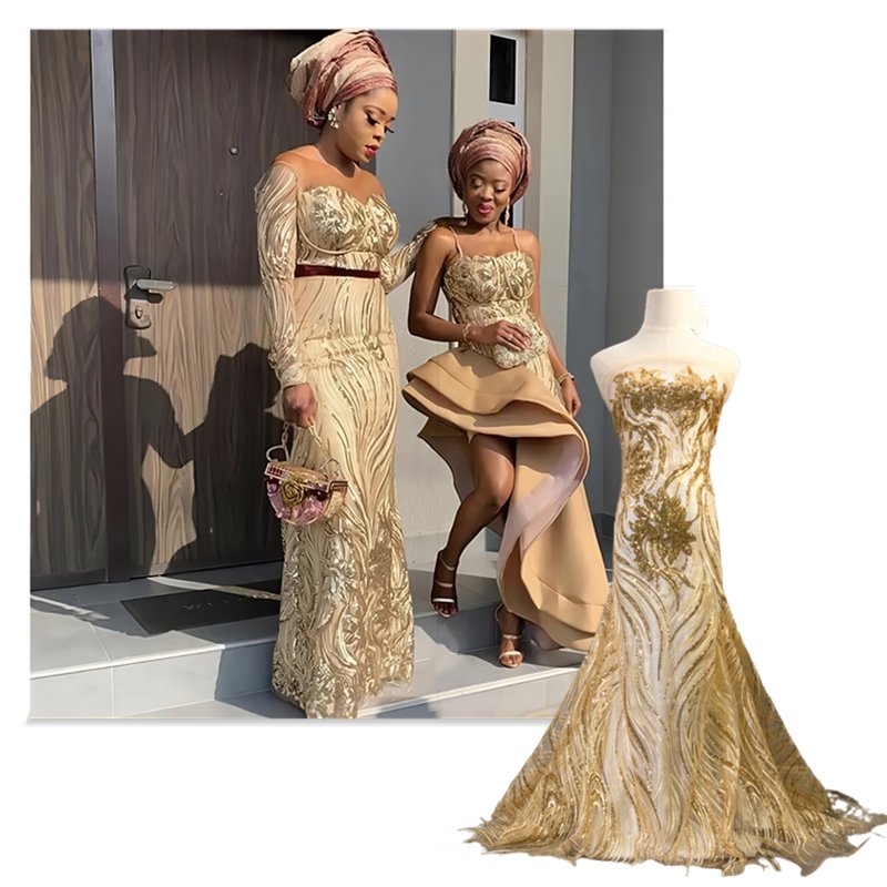 3459 Gold African Wedding Lace Fabric Embroidered Nigerian Lace Fabrics 2023 High Quality French Tulle Lace Fabric With Sequins
