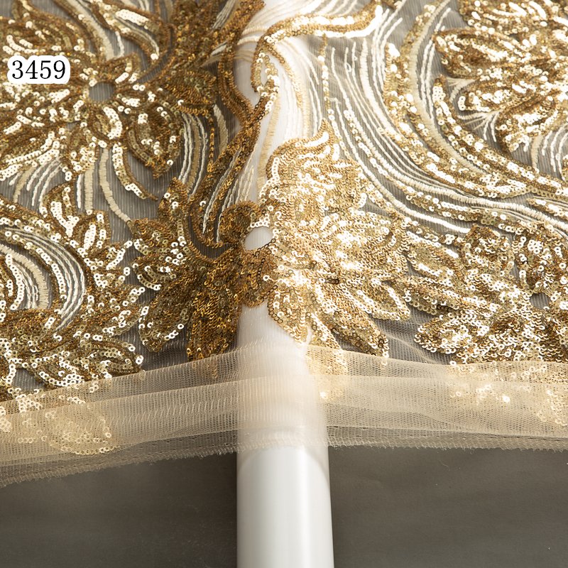 3459 Gold African Wedding Lace Fabric Embroidered Nigerian Lace Fabrics 2023 High Quality French Tulle Lace Fabric With Sequins